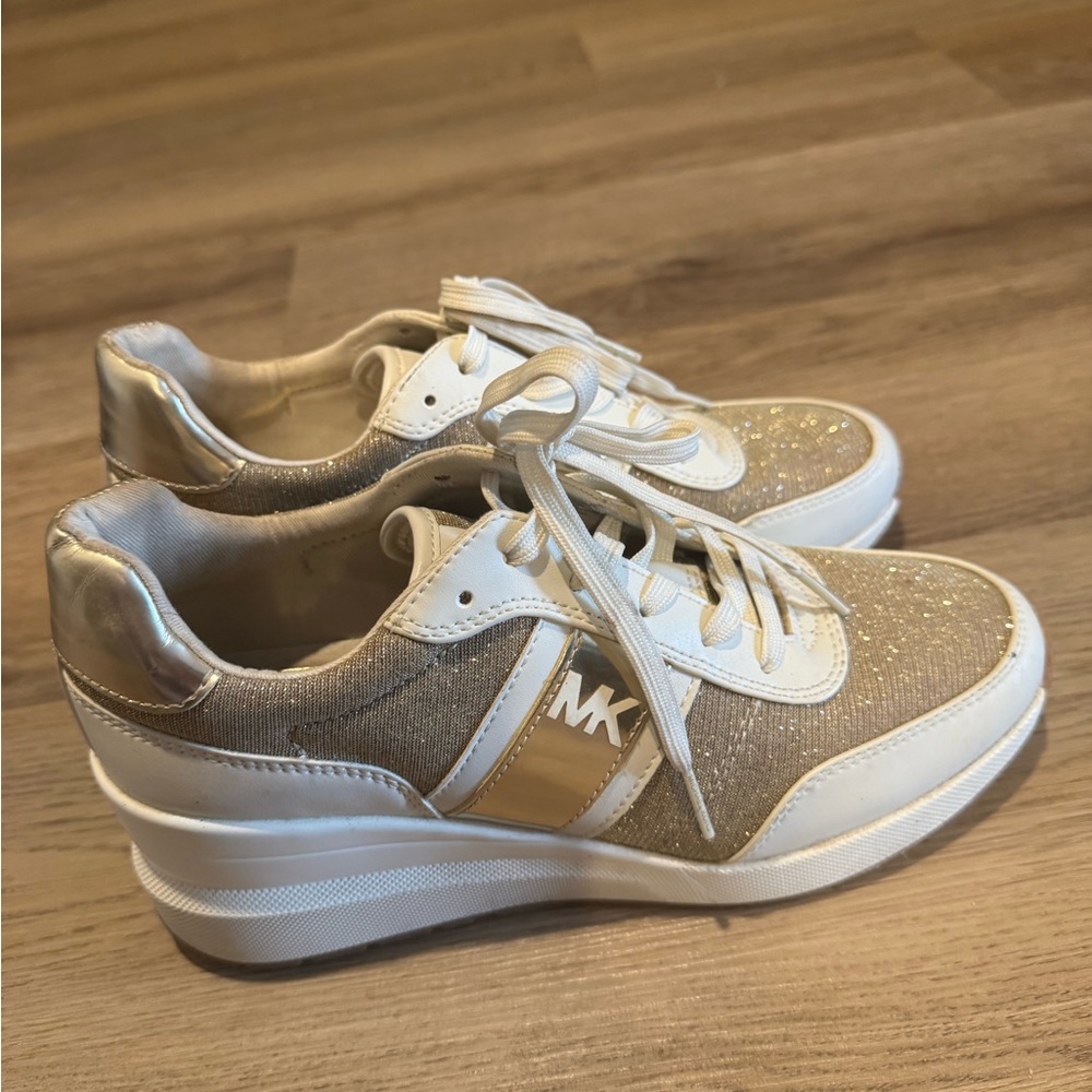 Michael Kors Metallic Gold and White Sneakers - Picture 3 of 6
